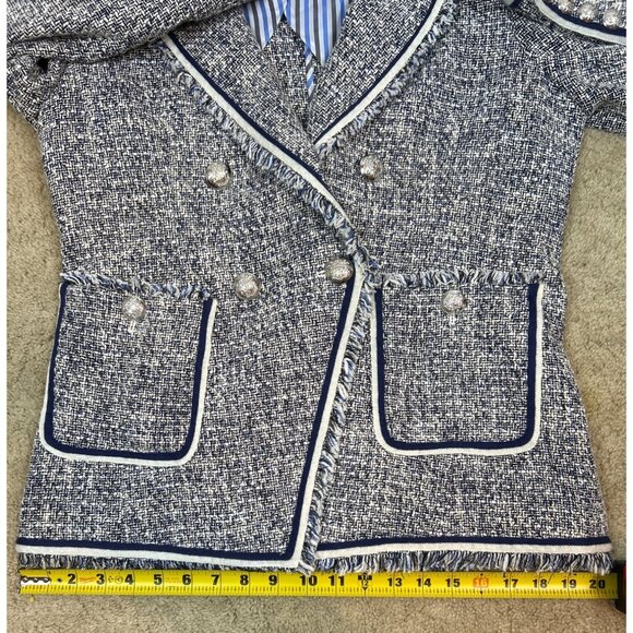 NWOT Veronica Beard Theron Tweed Navy White Frayed Trim Blazer Size 10 - Picture 13 of 14